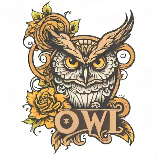 owl aries letter m tattoo design idea
