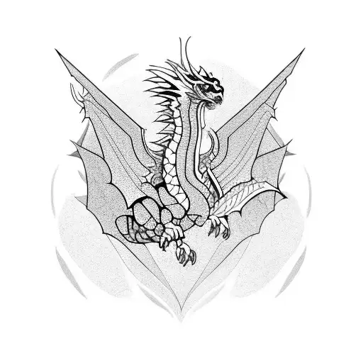 A strong winged dragon on his arm and chest tattoo design idea