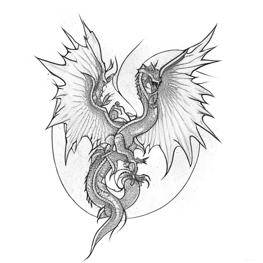 A strong winged dragon on his arm and chest tattoo design idea