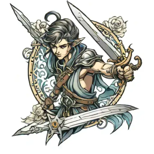 fairy warrior wielding a sword tattoo design idea