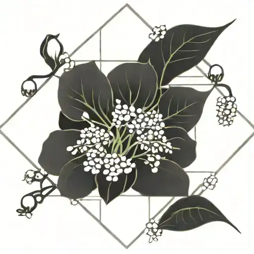 hawthorn, lily of the valley,  carnations, and snowdrop birth flowers intertwined tattoo design idea