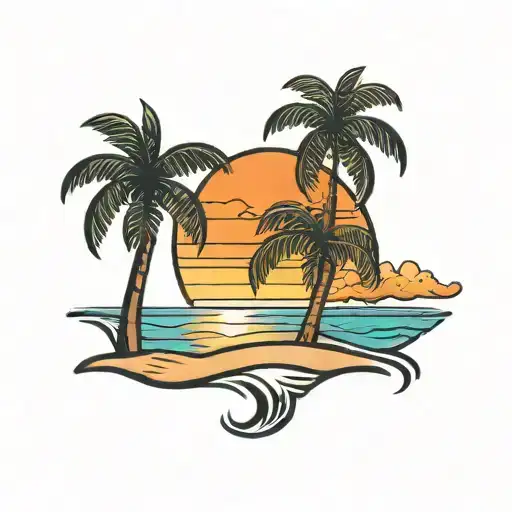 tiny palm tree beach sunset tattoo design idea
