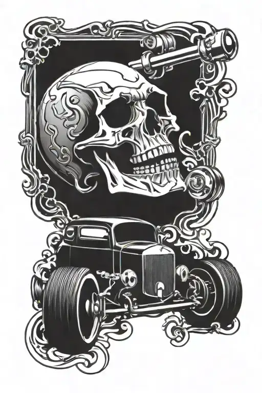 skull and hot rod tattoo design idea