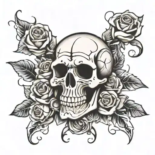 skull hot rod roses intertwined tattoo design idea