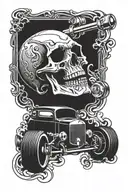 skull and hot rod tattoo design idea