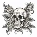 skull hot rod roses intertwined tattoo design idea