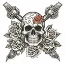 skull hot rod roses intertwined tattoo design idea