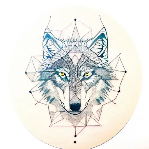 Wolf silhouette in a geometric pattern tattoo design idea