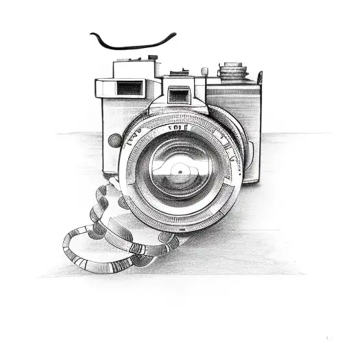 A vintage camera intertwined with a race car track tattoo design idea