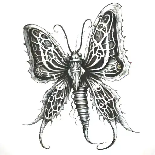 A Big dark moth, H R Giger tattoo design idea