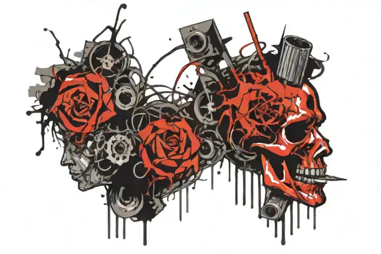 decapitated head with worms from neck  tattoo design idea