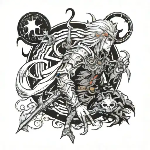 elden ring as a 90s anime tattoo design idea