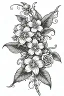 A vibrant new-school design featuring a honey suckle vine wrapping around a forget me not flower, with roses scattered throughout tattoo design idea