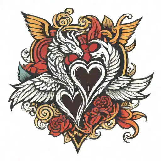 Winged heart and horned heart tattoo design idea