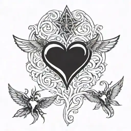 Winged heart and horned heart tattoo design idea