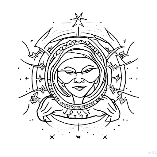 A motherly figure reaching out to the stars, symbolizing strength and hope in the face of ovarian cancer tattoo design idea