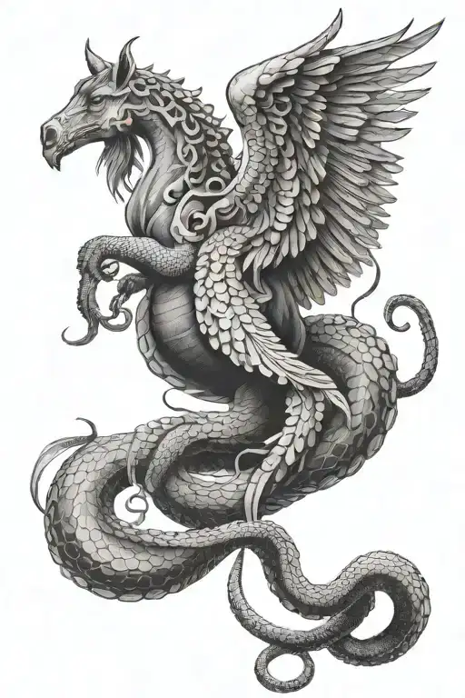 octopus, snake , pegasus horse with wings , lucifer with wings tattoo design idea
