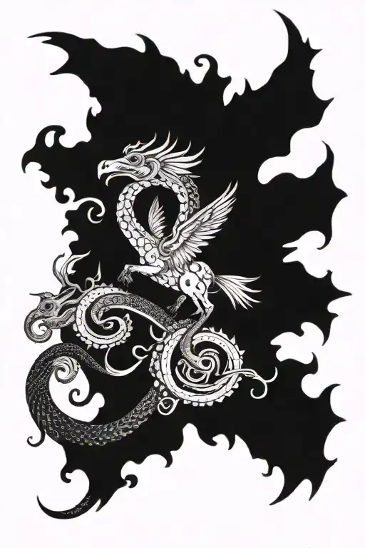 octopus, snake , pegasus horse with wings , lucifer with wings tattoo design idea