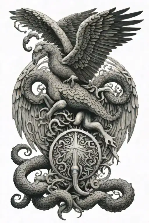 octopus, snake , pegasus horse with wings , lucifer with wings tattoo design idea