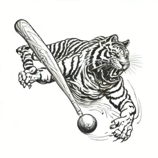 Cricket bat and ball morphing into a majestic tiger in mid-swing tattoo design idea