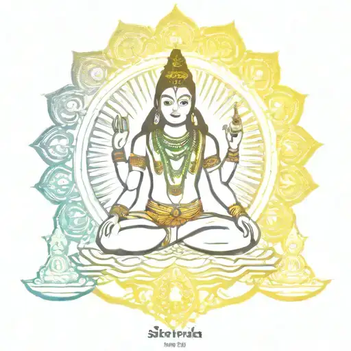 shiva thirsool with seven chakras radiating light shining tattoo design idea