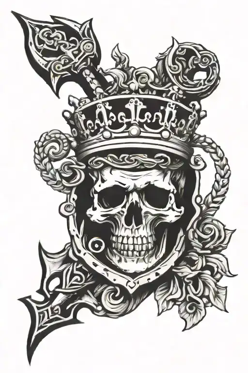 Greek god, crown, anchor tattoo design idea