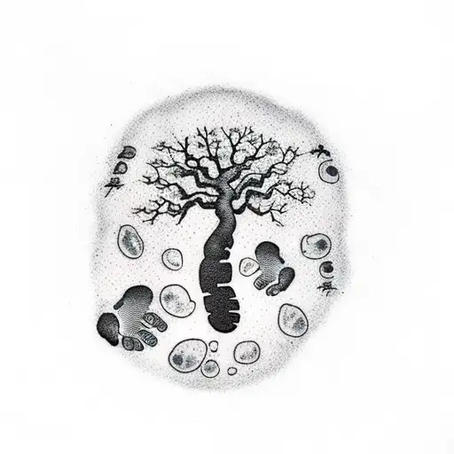 Baby footprint with tree tattoo design idea