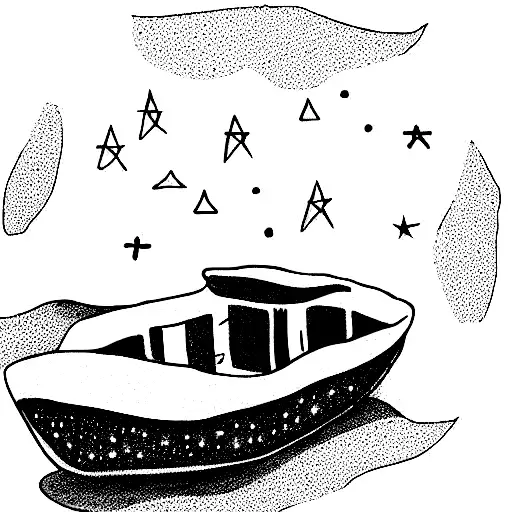 the two evening stars and a boat with floating lights  tattoo design idea
