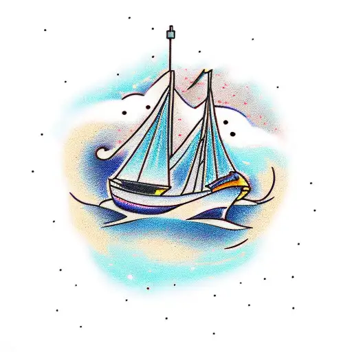 the two evening stars and a boat with floating lights  tattoo design idea