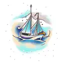the two evening stars and a boat with floating lights  tattoo design idea