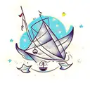 the two evening stars and a boat with floating lights  tattoo design idea