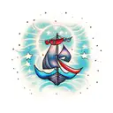 the two evening stars and a boat with floating lights  tattoo design idea