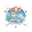 the two evening stars and a boat with floating lights  tattoo design idea