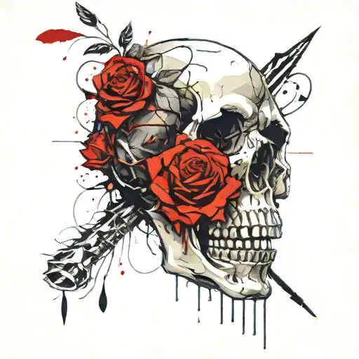 skull and roses tattoo design idea