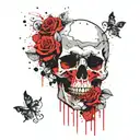 skull and roses tattoo design idea