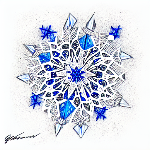 gliiter snowflake with blue gem in the middle tattoo design idea