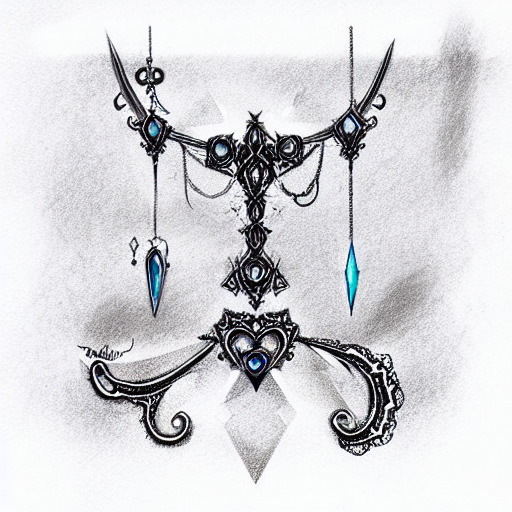 gothic jewelry hanging from rose with blue glitter tattoo design idea