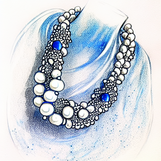 pearls necklaces with blue glitter details tattoo design idea