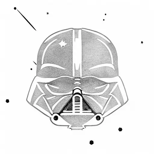 A minimalist silhouette of Darth Vader's helmet surrounded by stars tattoo design idea
