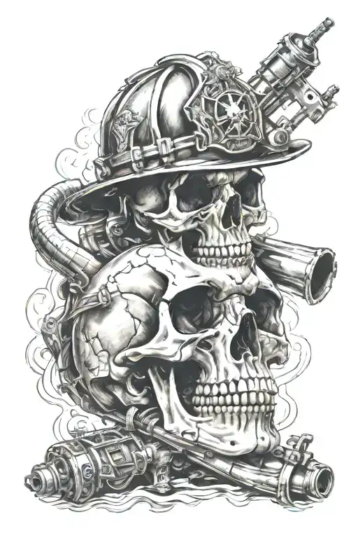 skull and firefighting  tattoo design idea