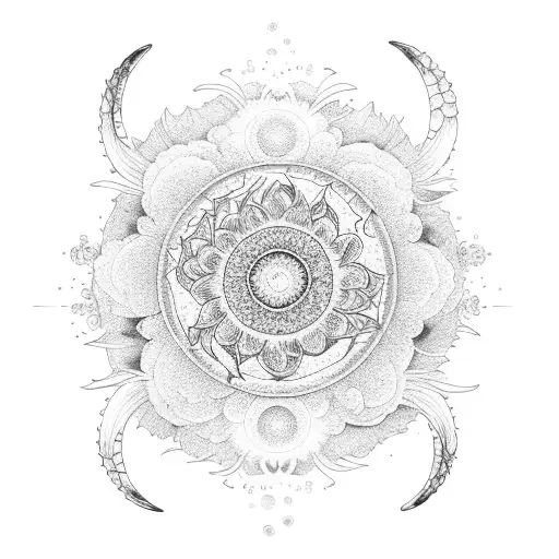 sunflower and moon and koi fish yin and yang tattoo design idea