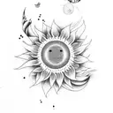 sunflower and moon and koi fish yin and yang tattoo design idea