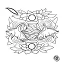 sunflower and moon and koi fish yin and yang tattoo design idea