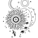 sunflower and moon and koi fish yin and yang tattoo design idea