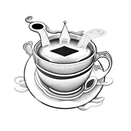 A mystical tea cup surrounded by gaming symbols tattoo design idea