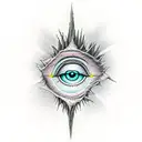 All Seeing Eye on the right hand followed by an enshrouded Misty forest wandered by lost souls searching for grace tattoo design idea