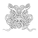 A minimalist depiction of a mystical creature formed by intertwining psychedelic plants tattoo design idea