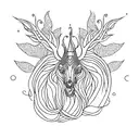 A minimalist depiction of a mystical creature formed by intertwining psychedelic plants tattoo design idea
