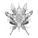 broken chains with cross and eagle feathers  tattoo design idea