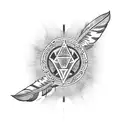 broken chains with cross and eagle feathers  tattoo design idea